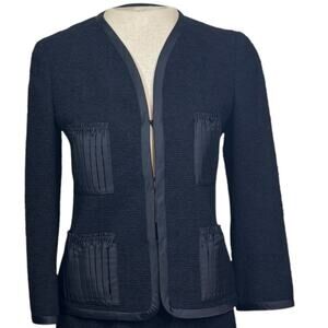 Vintage Moschino Size 4 Black Virgin Wool Satin Trimmed Jacket